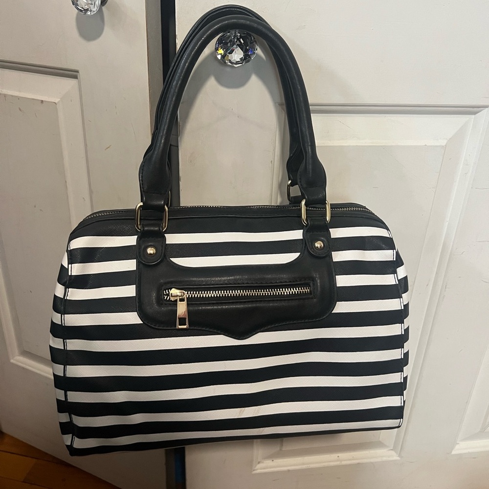 Black and White Striped Handbag